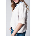 Beige lightweight knit sweater with 3/4 sleeves - Bae Apparel