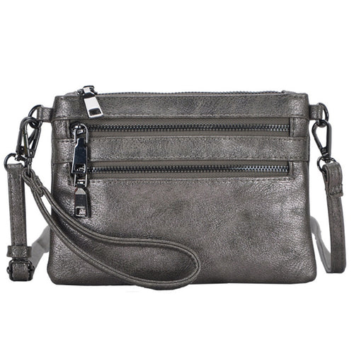 Mechaly Women's Tilly Pewter Vegan Leather Clutch Handbag - Bae Apparel