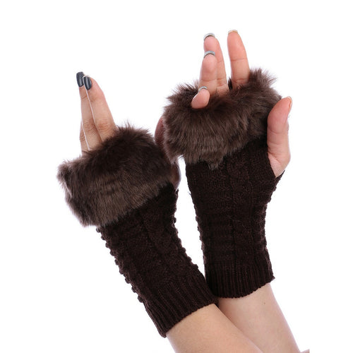 Brown Faux Fur Arm Warmers - Bae Apparel