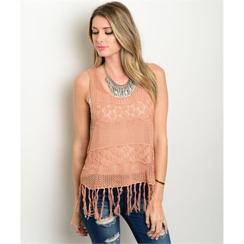 Women's Top Lace Fringe Trim Sleeveless - Bae Apparel