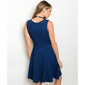 Women's Dress Blue And Black Dotted Party Dress - Bae Apparel