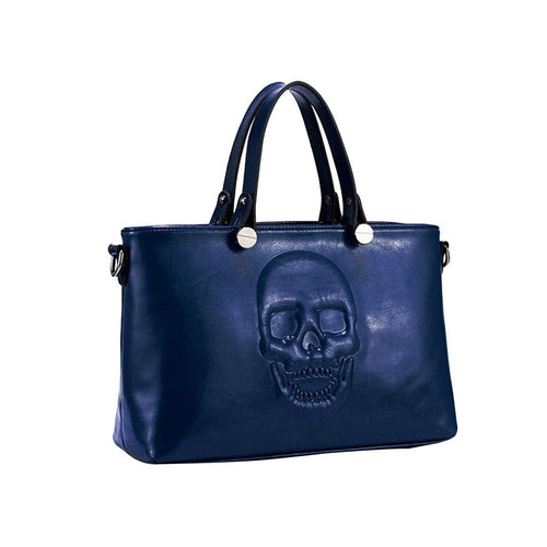 Mechaly Women's Skully Blue Vegan Leather Skull Handbag - Bae Apparel