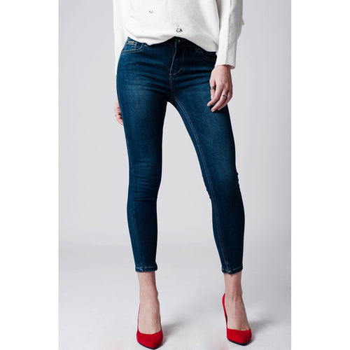 Skinny low waist dark blue wash jeans - Bae Apparel