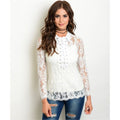 Women's Top Ivory Lace Long Sleeve Blouse - Bae Apparel