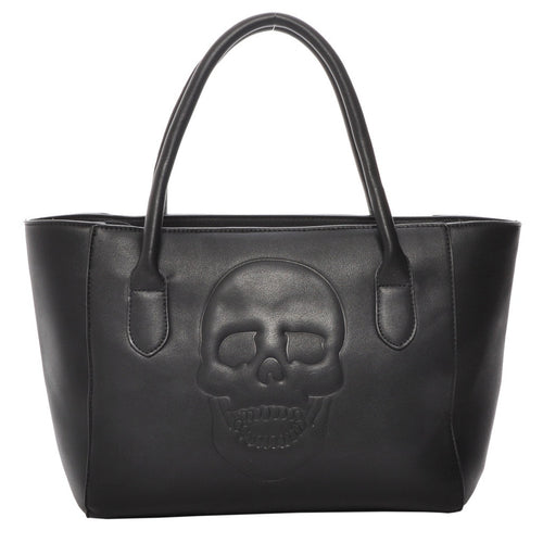 Mechaly Women's Skully Black Vegan Leather Skull Tote Handbag - Bae Apparel