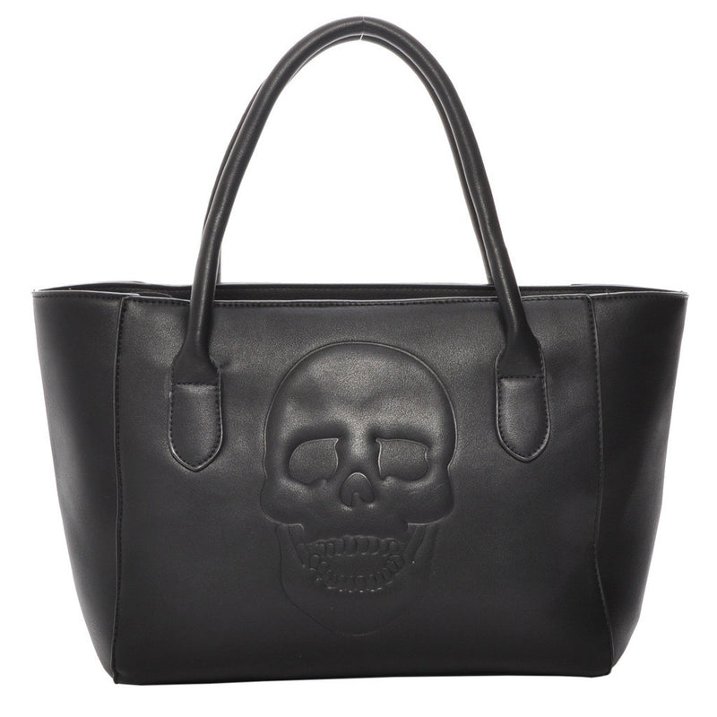 Mechaly Women's Skully Black Vegan Leather Skull Tote Handbag - Bae Apparel
