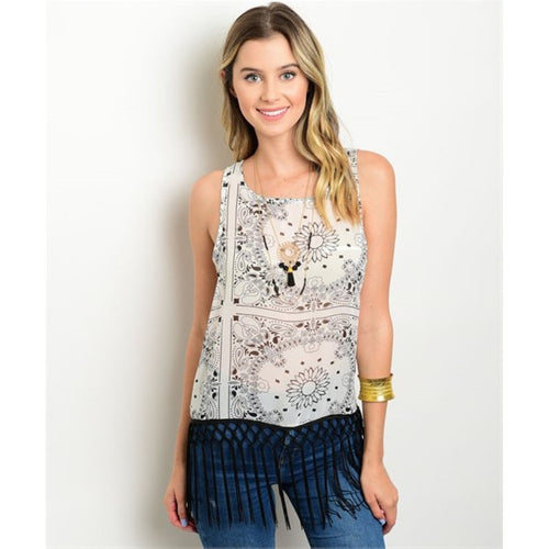 Women's Top Sleeveless Fringe Trim Top - Bae Apparel
