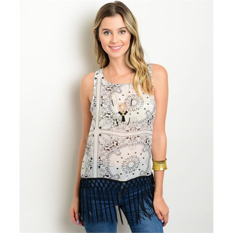 Women's Top Sleeveless Fringe Trim Top - Bae Apparel