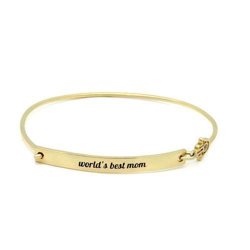 18k Gold Mothers Bracelet, Gold Bar Hamsa Bracelet, engraved "Worlds Best Mom" Bracelet For Mom - Bae Apparel