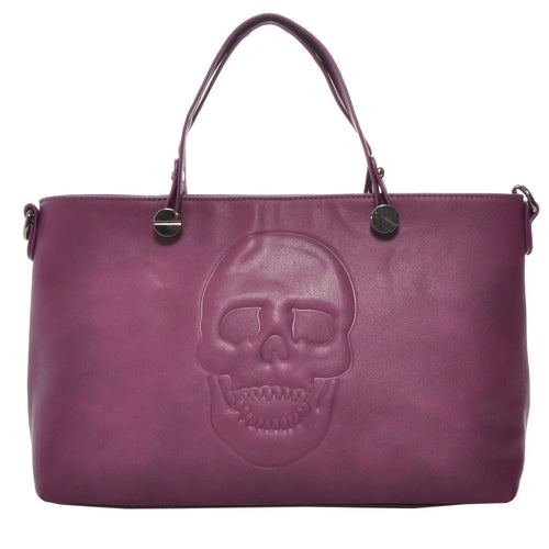 Mechaly Women's Skully Plum Wine Vegan Leather Skull Handbag - Bae Apparel
