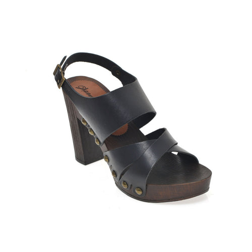 Leather platform sandal  in oak with back strap - Bae Apparel