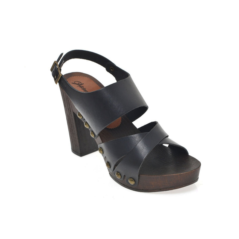 Leather platform sandal  in oak with back strap - Bae Apparel