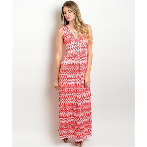Women's Maxi Dress Red Sleeveless Long Printed Dress - Bae Apparel