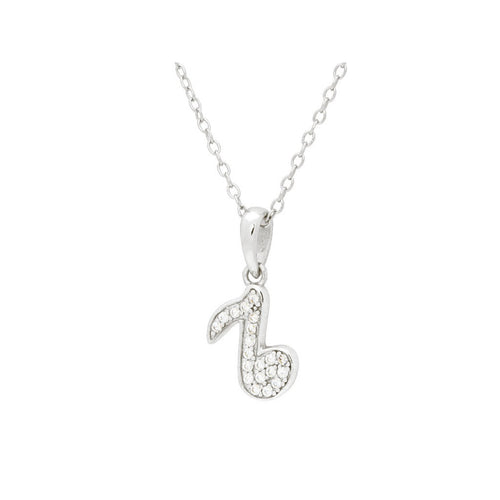 Silver Rhodium Plated Teen  Corchea  Necklace 16"+ 2" Cubic Zirconias Pave - Bae Apparel