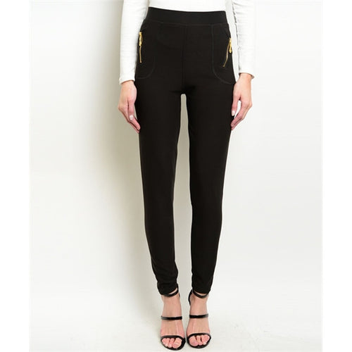 Women's Skinny Pants Black Zippered - Bae Apparel