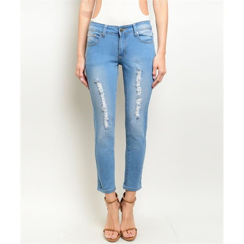 Women's Denim Jeans Light Wash Distressed  Pants - Bae Apparel