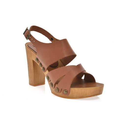 Leather platform sandal  in pine with back strap - Bae Apparel