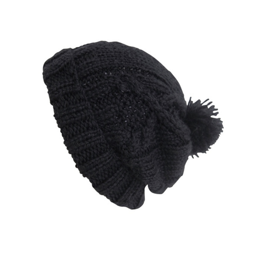 Mechaly Women's Soft Cable Knit Black Vegan Beanie - Bae Apparel