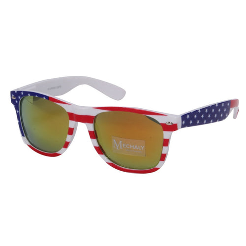 Mechaly Wayfarer Style USA flag Sunglasses with Yellow mirrored Lens - Bae Apparel