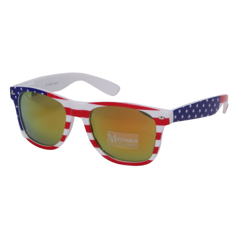 Mechaly Wayfarer Style USA flag Sunglasses with Yellow mirrored Lens - Bae Apparel
