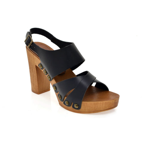 Leather platform sandal  in pine with back strap - Bae Apparel