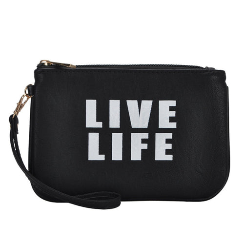 Mechaly Women's Slogan Life Black Vegan Leather Wallet - Bae Apparel