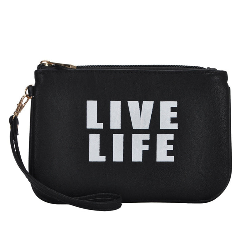 Mechaly Women's Slogan Life Black Vegan Leather Wallet - Bae Apparel