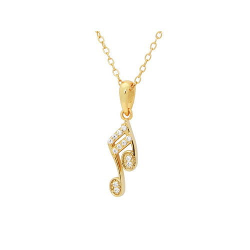 Silver 18K Gold Plated Teen Double Corchea Necklace 16"+ 2" Cubic Zirconias Pave - Bae Apparel