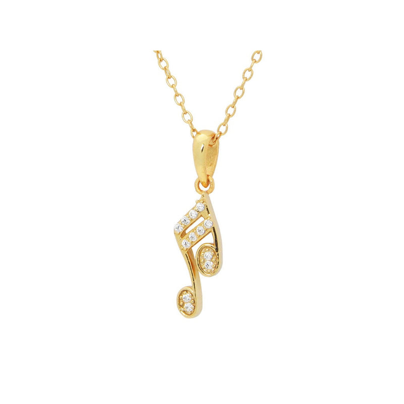 Silver 18K Gold Plated Teen Double Corchea Necklace 16"+ 2" Cubic Zirconias Pave - Bae Apparel