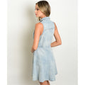 Women's Dress Blue Denim Button Down Dress Shirt - Bae Apparel