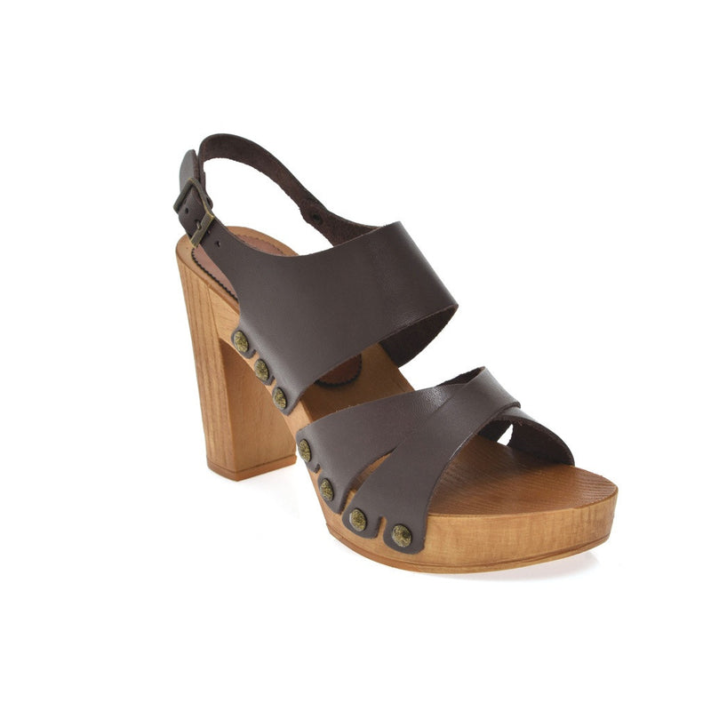 Leather platform sandal  in pine with back strap - Bae Apparel