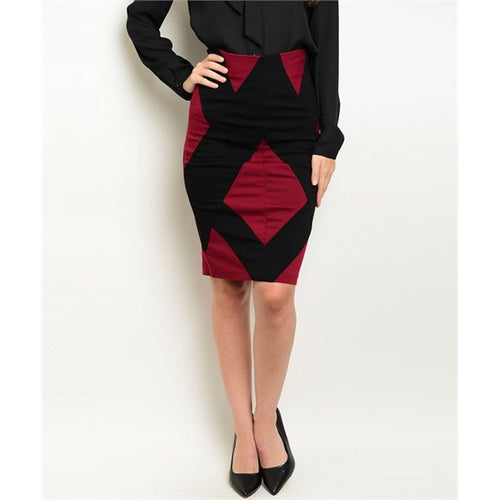 Women's Skirt Colorblock Black And Red Pencil Skirt - Bae Apparel