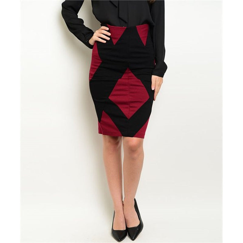Women's Skirt Colorblock Black And Red Pencil Skirt - Bae Apparel