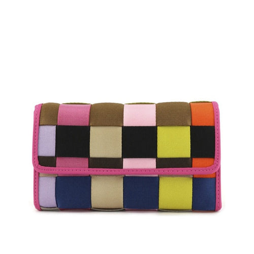 Pink & Blue Multicolored Woven Check Wallet - Bae Apparel