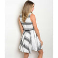 Women's Dress White And Black With Belt Party Dress - Bae Apparel