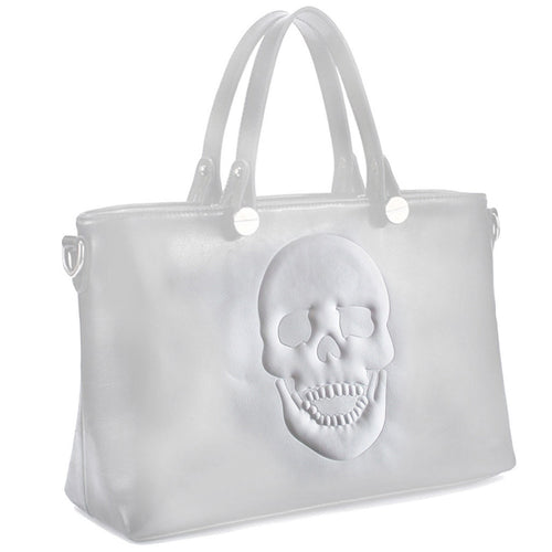 Mechaly Women's Skully White Vegan Leather Skull Handbag - Bae Apparel