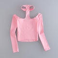 Women's Long Sleeve Crop Top With Choker Slash Neck - Bae Apparel