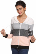 Gray & Pink Striped Women's Hoodie Sweatshirt - Bae Apparel