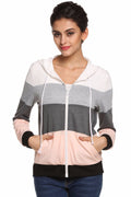 Gray & Pink Striped Women's Hoodie Sweatshirt - Bae Apparel