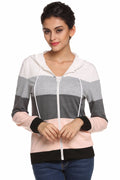 Gray & Pink Striped Women's Hoodie Sweatshirt - Bae Apparel