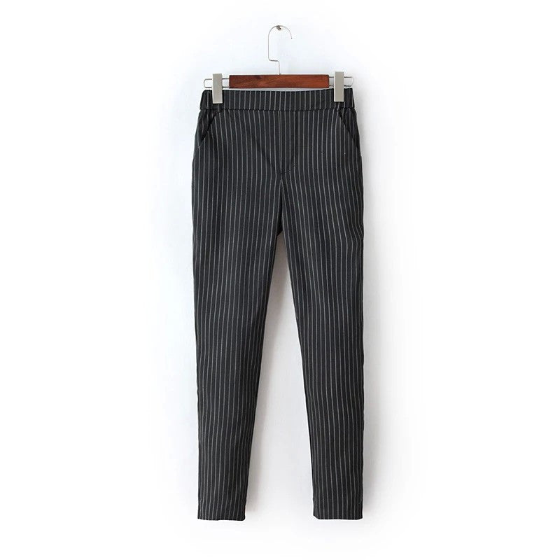 Blue Striped Capris Women's Trousers - Bae Apparel