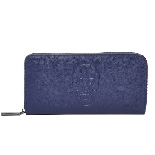 Mechaly Women's Skully Blue Vegan Leather Skull Wallet - Bae Apparel