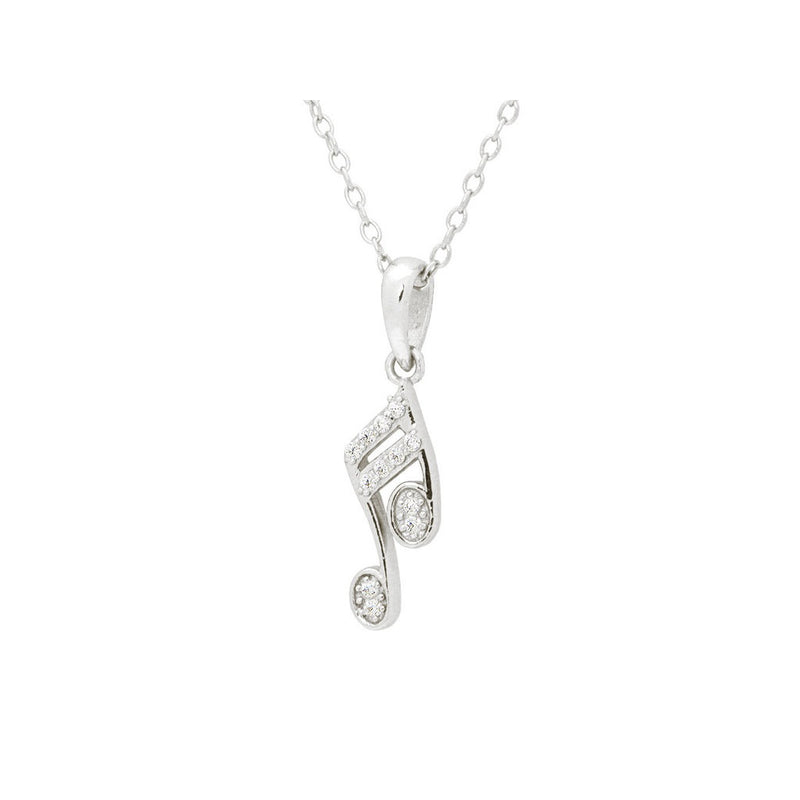 Silver Rhodium Plated Teen Double Corchea  Necklace 16"+ 2" Cubic Zirconias Pave - Bae Apparel