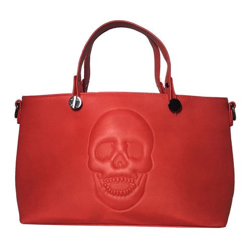 Mechaly Women's Skully Red Vegan Leather Skull Handbag - Bae Apparel