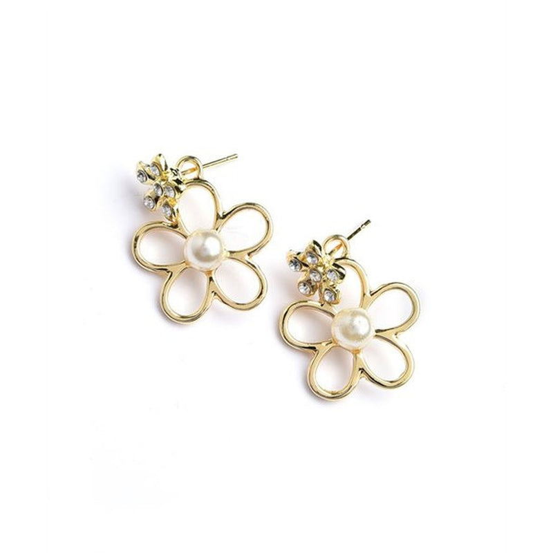 Women's Earrings Flower Shape Pearl And Stone Earrings - Bae Apparel