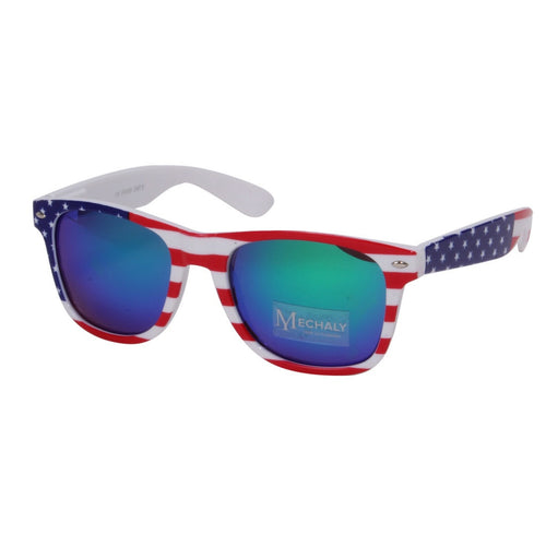 Mechaly Wayfarer Style USA flag Sunglasses with Blue mirrored Lens - Bae Apparel