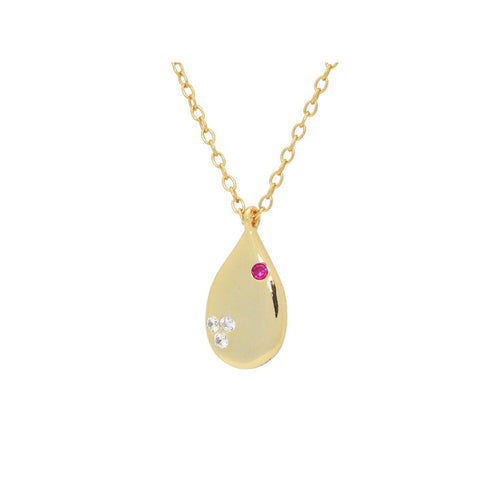 Silver 18K Gold Plated Teen Love Tear Drop Necklace 16"+ 2" Cubic Zirconias and Red Cz - Bae Apparel