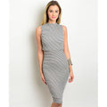 Women's Dress Black And White Striped Sleevless Dress - Bae Apparel