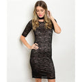 Women's Black Cocktail Lace Mini floral Dress - Bae Apparel