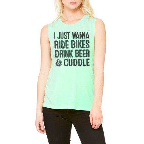 I Just Wanna Ride Bikes Muscle Tank - Mint Green - Bae Apparel